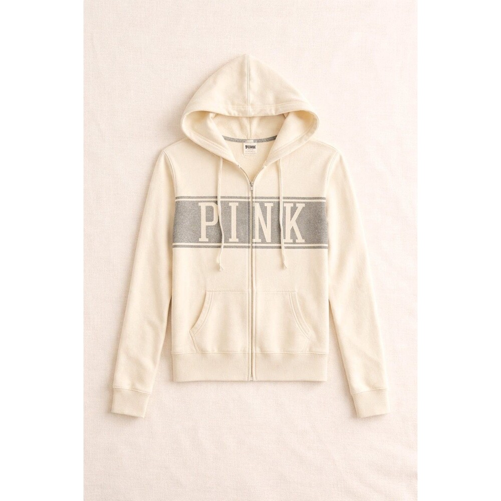 Victoria's Secret Women's Pink Full Zip Hoodie Lt Yellow Size Small